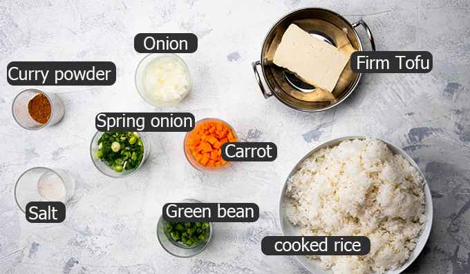 ingredients for Vegan Curried Egg Fried Rice