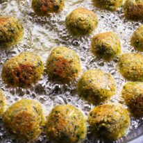 falafels cooking in shallow-frying