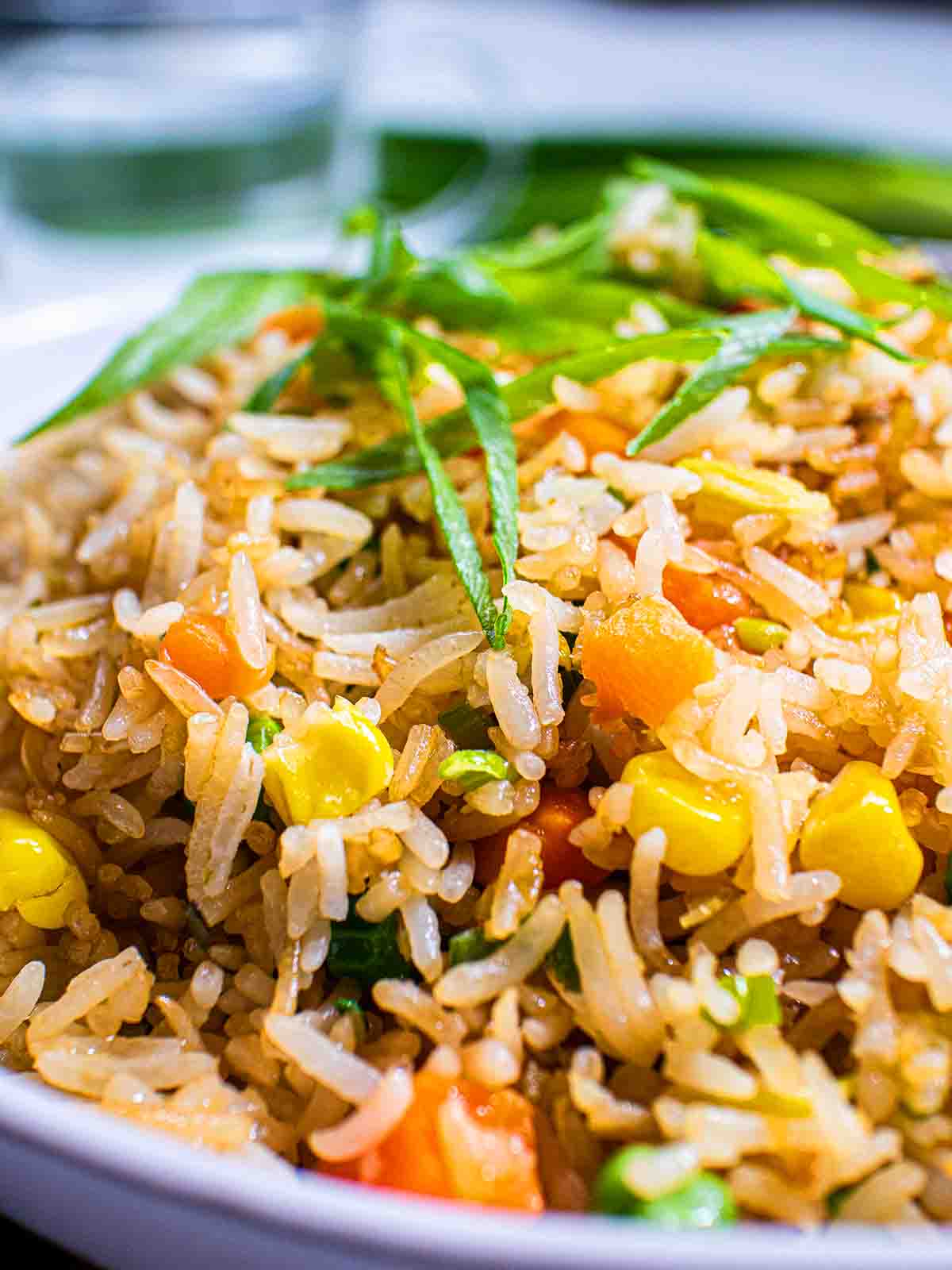 a close shot of vegetable fried rice