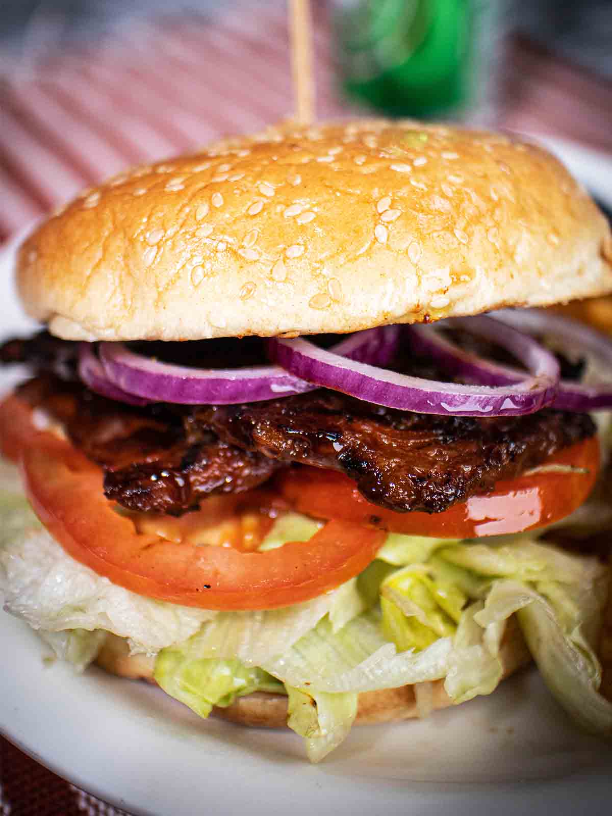 layers of vegan BLT burger