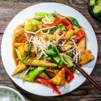 vegan chop suey on a plate