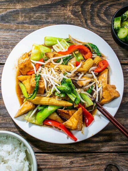 vegan chop suey on a plate