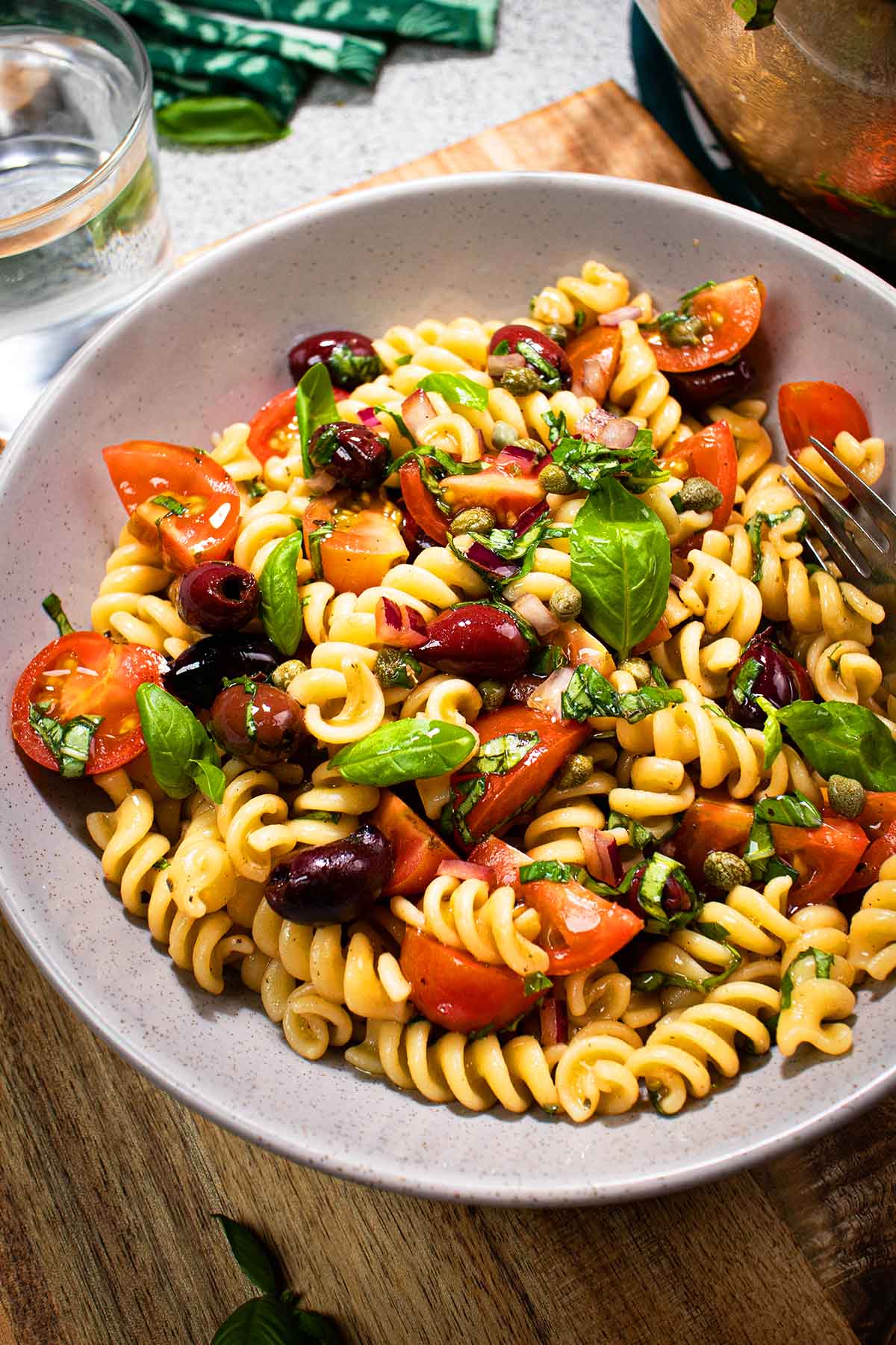 a bowl of pasta salad
