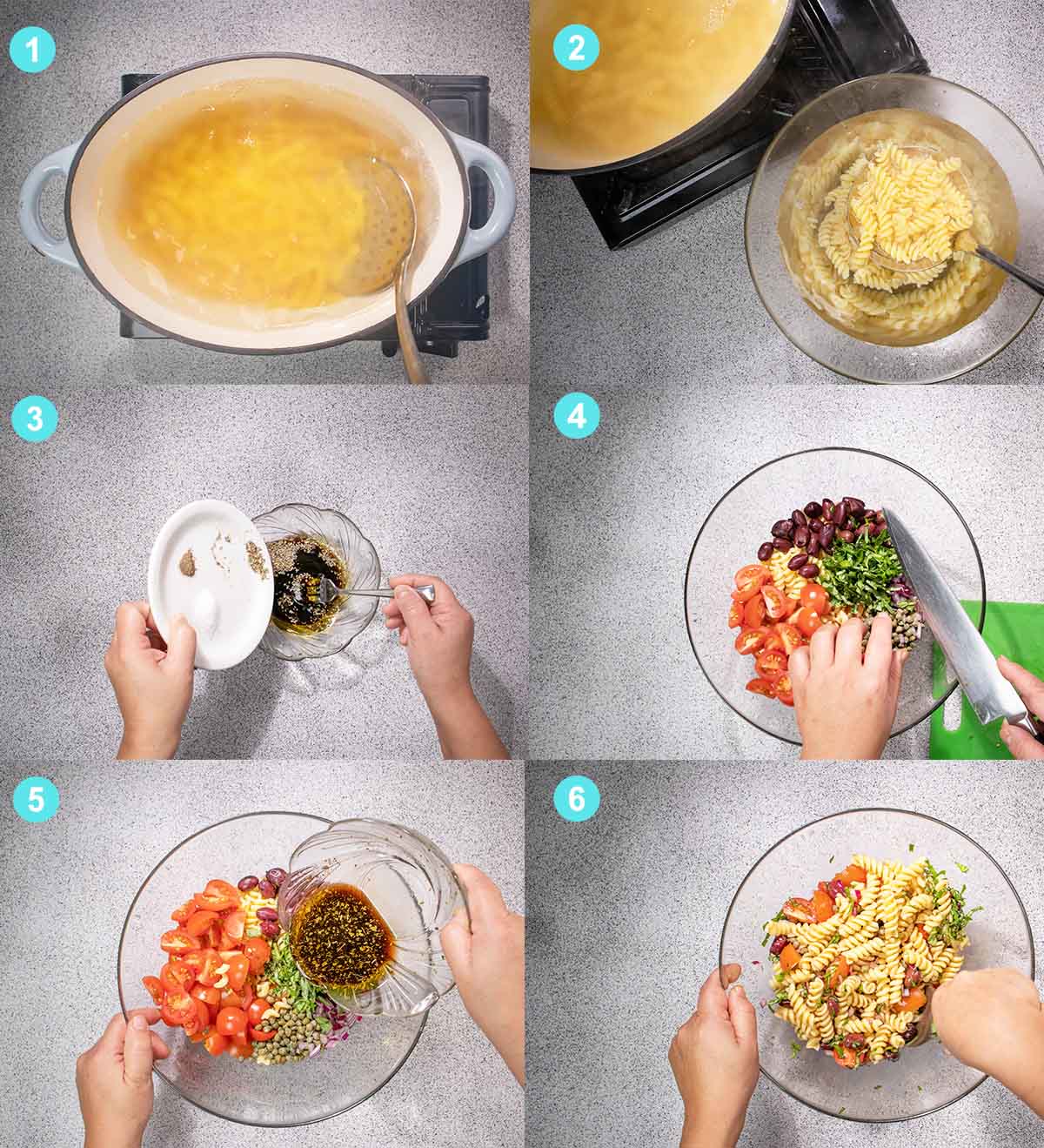 6 steps of making italian pasta salad