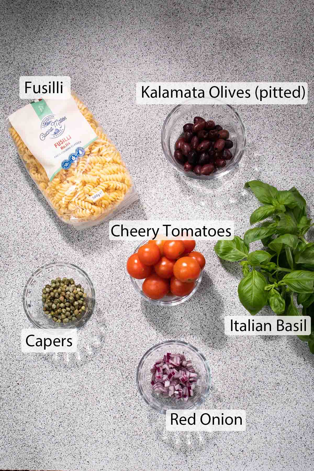 ingredients for Italian pasta salad