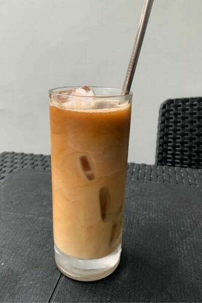 a glass of ice coffee