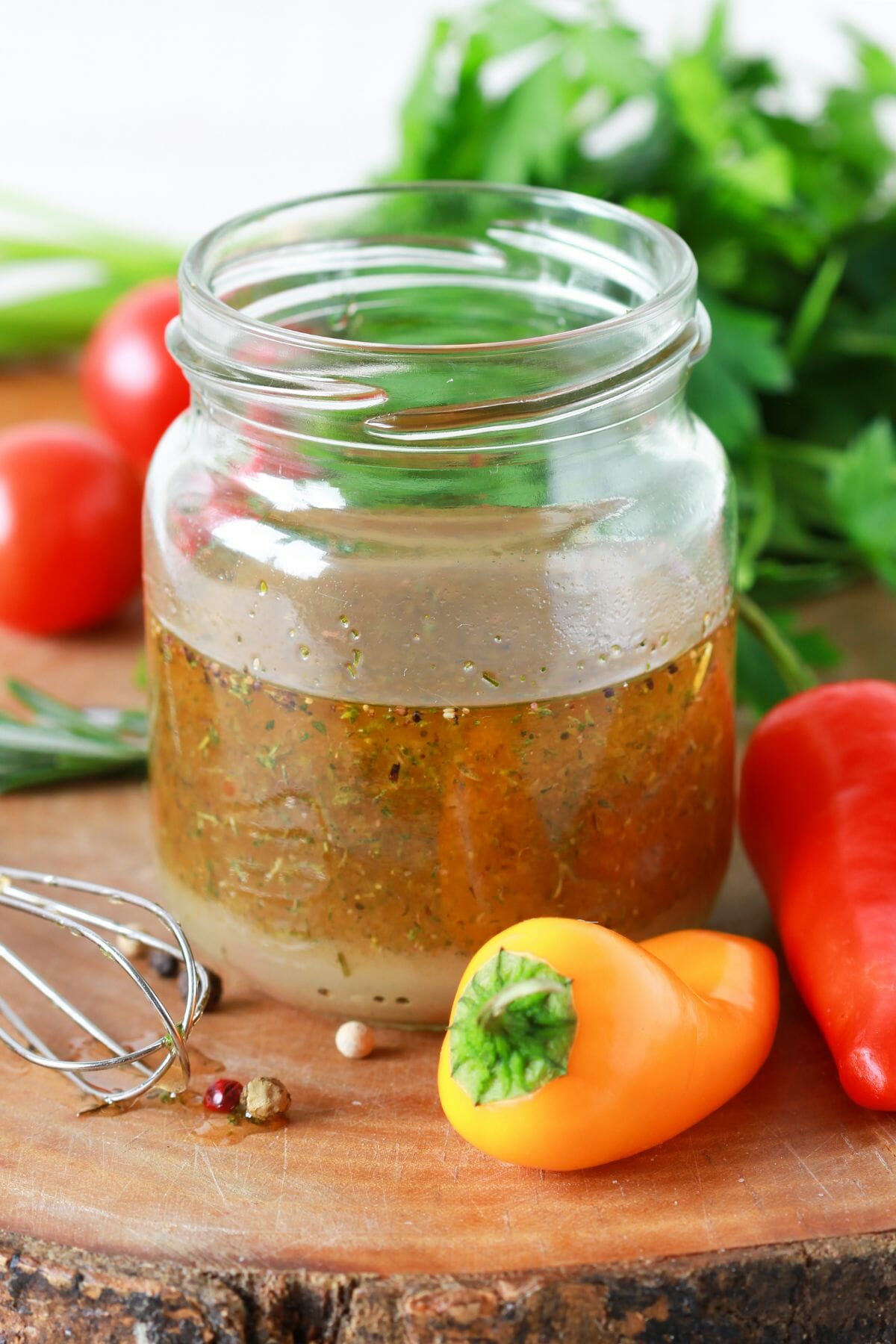 salad dressing in a glass jar