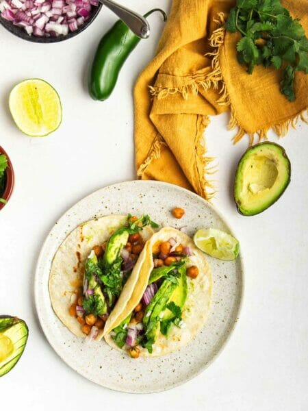 spicy chickpea tacos with avocados