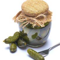 a jar of cornichon pickles