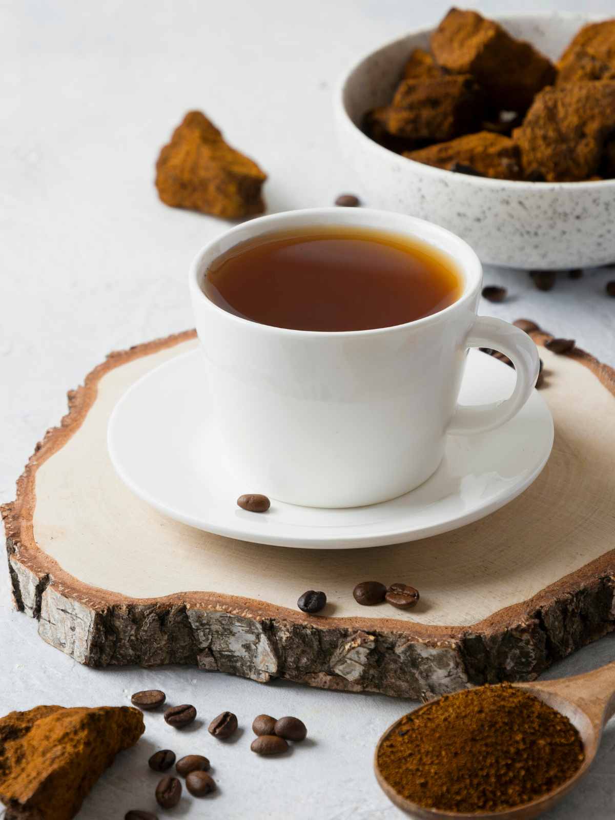 a cup of coffee with dried mushrooms