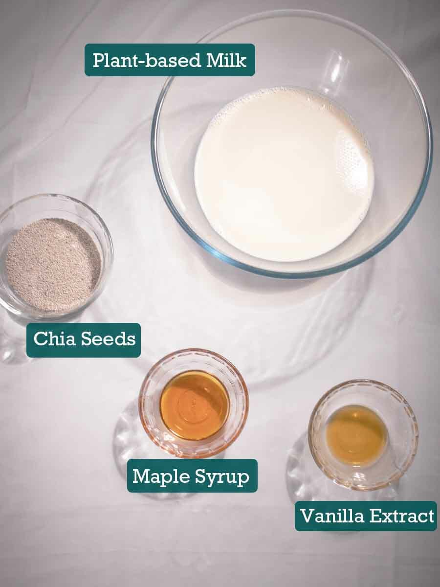 4 ingredients for chia seed pudding