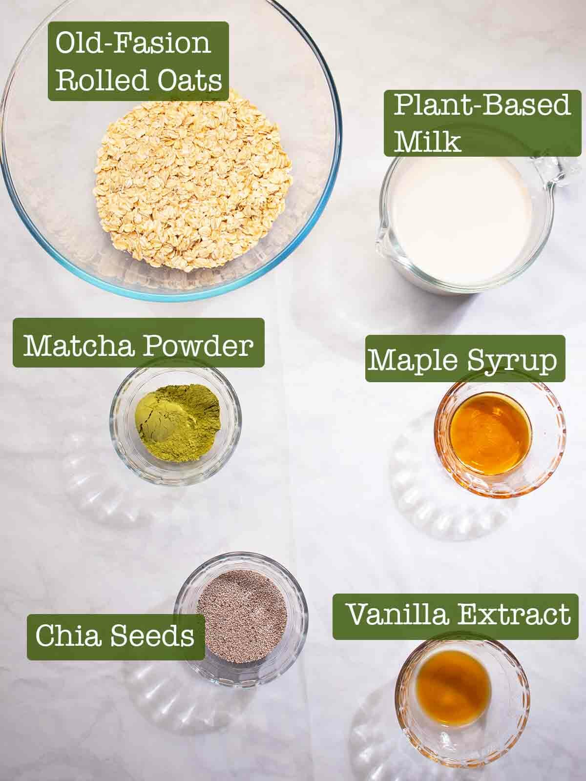 ingredients for matcha overnight oats